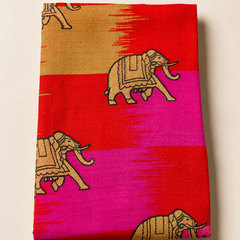 Multicolour Art Silk Elephant Printed Dupatta with Black Border & Tassels for Women