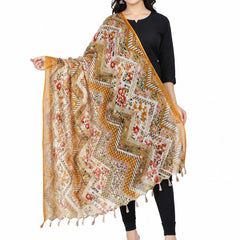 Women’s Art Silk Multicolour Floral Geometric Printed Dupatta with Tassels