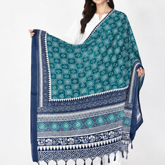 Women’s Art Silk Geometric Printed Dupatta with Contrast Border and Tassels