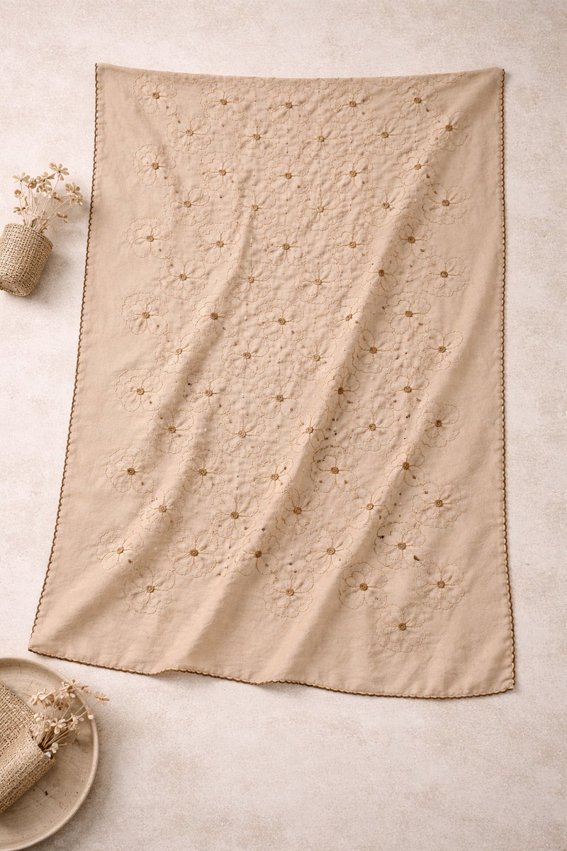 Elegant Thread Embroidered Scarf with Fine Floral Motifs and Soft Finish