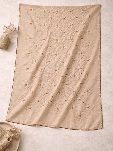 Elegant Thread Embroidered Scarf with Fine Floral Motifs and Soft Finish