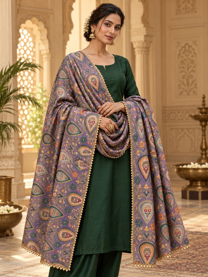 Chanderi Silk Rajwadi Printed Dupatta with Sequin Work & Decorative Border
