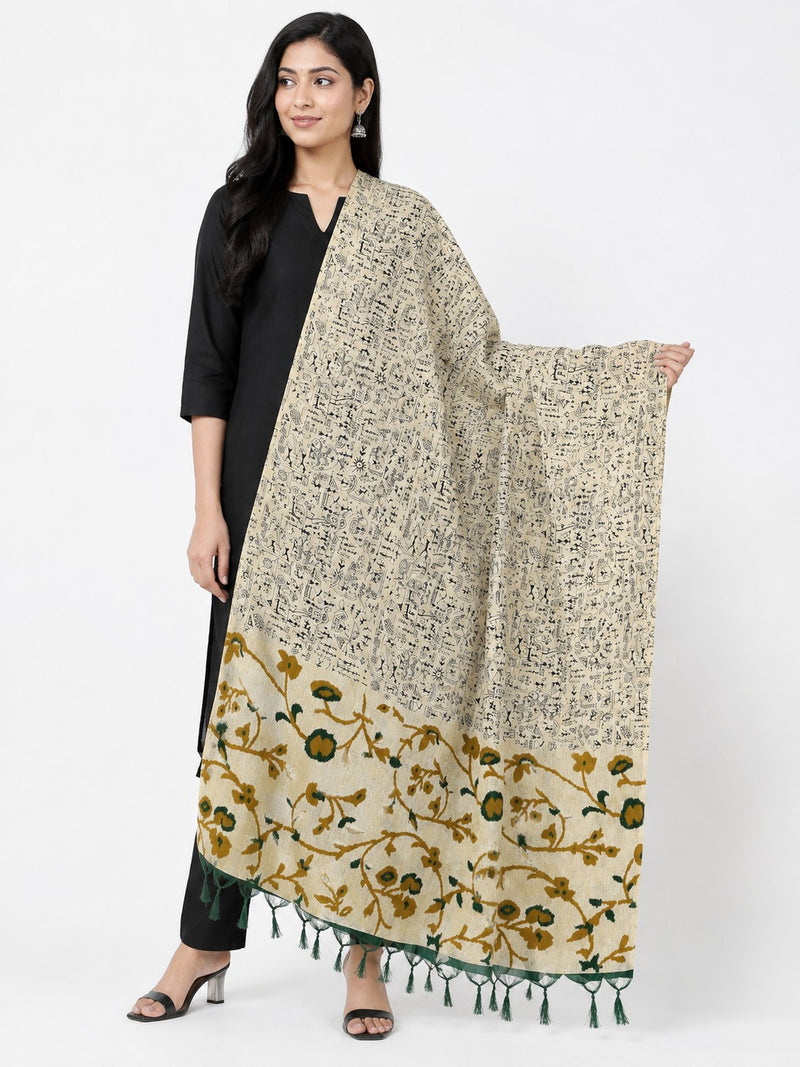 Women’s Art Silk Printed Dupatta with Floral Border and Tassels