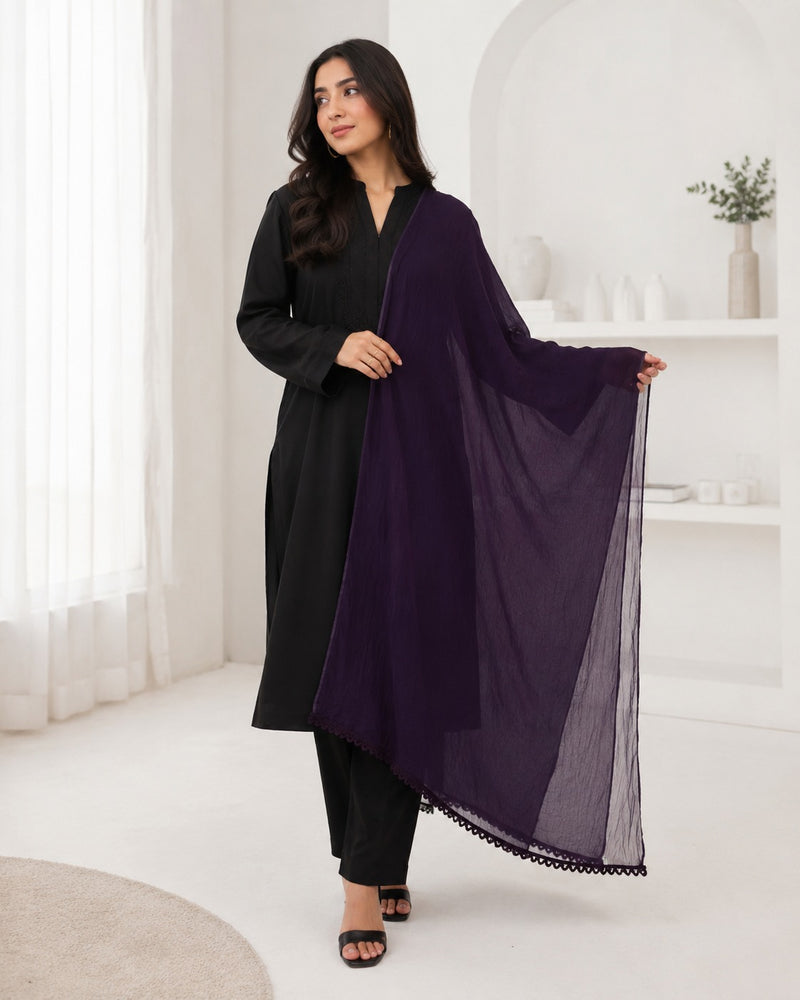 Women's Purple Chiffon Dupatta