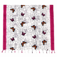 Art Silk Butterfly Printed Dupatta with Contrast Border & Tassels for Women