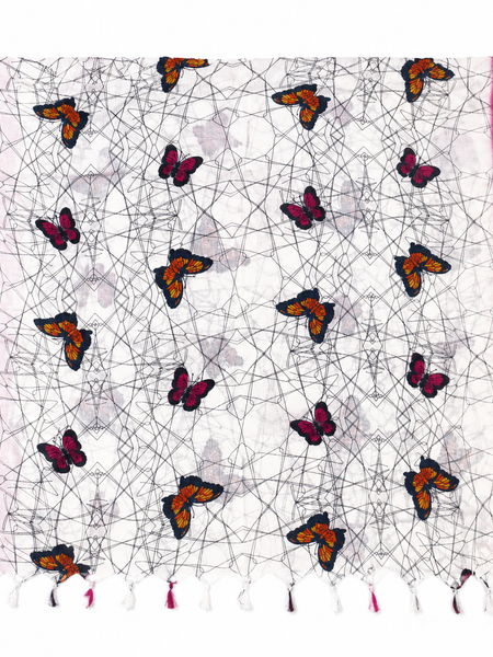 Art Silk Butterfly Printed Dupatta with Contrast Border & Tassels for Women