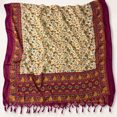 Women’s Art Silk Kalamkari Printed Dupatta with Traditional Paisley Border & Tassels