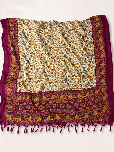 Women’s Art Silk Kalamkari Printed Dupatta with Traditional Paisley Border & Tassels