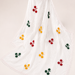 Women's White Cotton Thread Work Dupatta with Multicolor Floral Embroidery & Lace Border