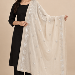 Cotton Dupatta with Sequin Mirror Work & Lace Border