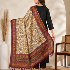 Women’s Art Silk Kalamkari Printed Dupatta with Traditional Paisley Border & Tassels