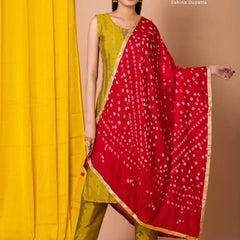 Silky Red Chunari Dupatta for Women – Traditional Bandhani Print with Golden Border | Festive & Ethnic Wear Dupatta by Sahina Dupatta