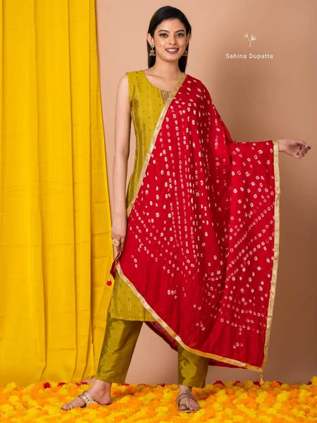 Silky Red Chunari Dupatta for Women – Traditional Bandhani Print with Golden Border | Festive & Ethnic Wear Dupatta by Sahina Dupatta
