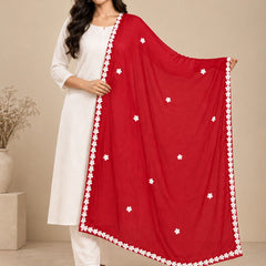 Red Chiffon Dupatta with White Floral Lace
