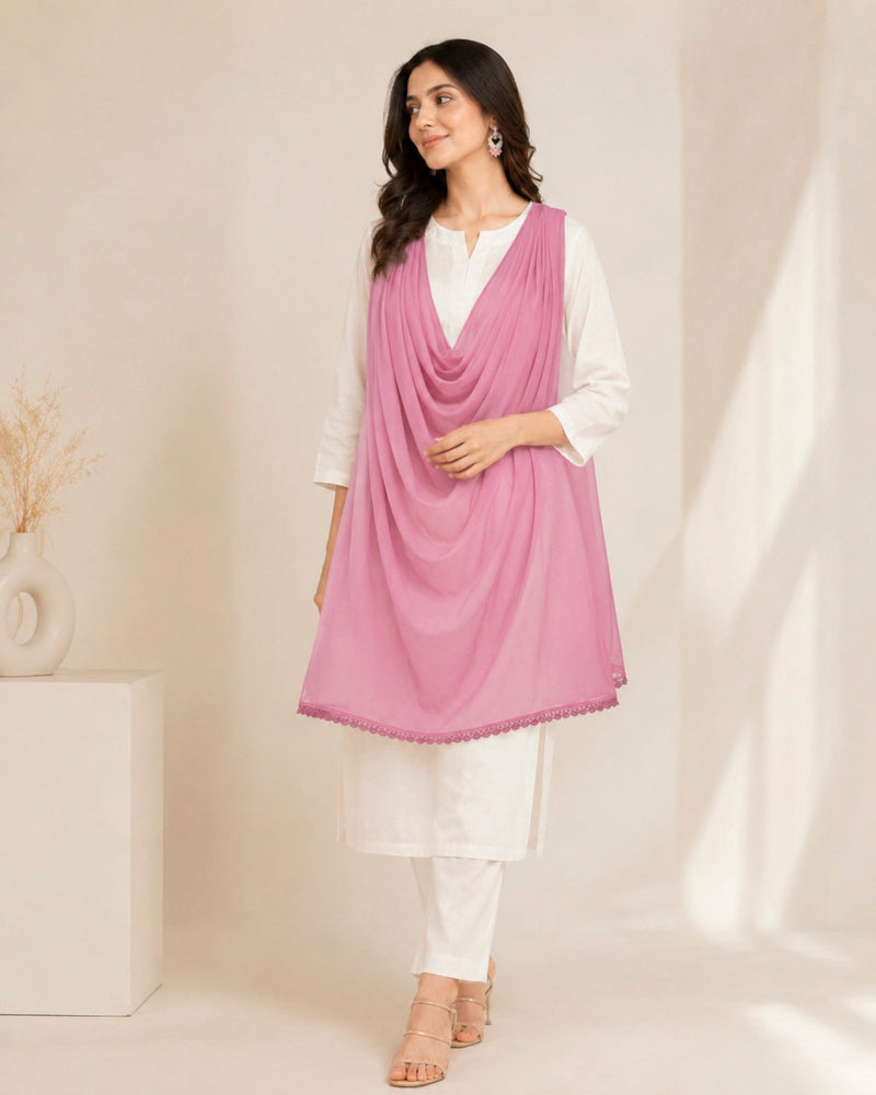 Women's Plain Dusty Pink Chiffon Dupatta