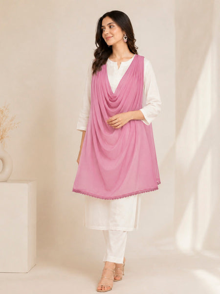 Women's Plain Dusty Pink Chiffon Dupatta