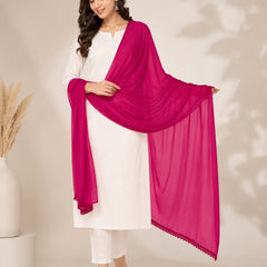 Women's Chiffon Dupatta | Plain Fuchsia Pink Soft Lightweight Dupatta with Lace Border