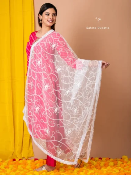 Threads of Elegance: The Artistry of Net Embroidery Dupattas